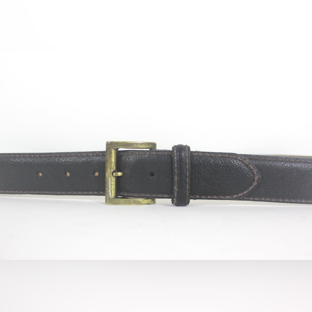 Vintage Dark Brown Leather Textured Belt with Chunky Gold Buckle Wide Thick Work